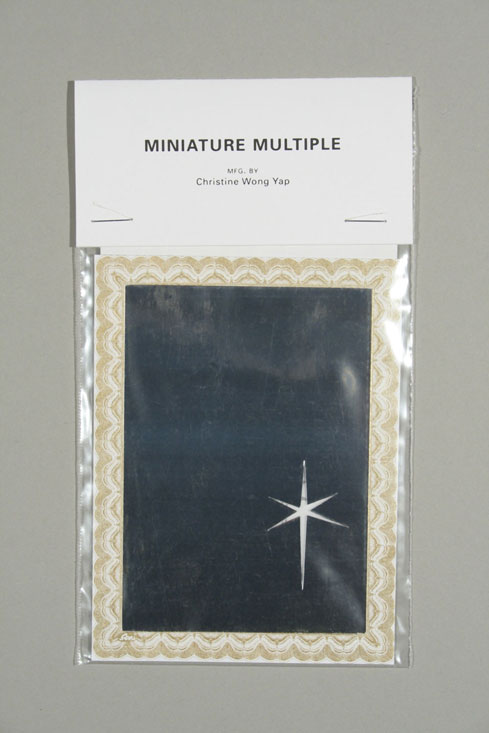 Untitled (Lens Flare, Tiny Mirror) (Miniature Multiple)</em>,
          2007, mirrored paper, printed paper, vellum, laser-printed brochure,
        plastic bag and laser-printed hangtag, 3.5 x 5 inches / 9 x 13 cm, edition
          of 170