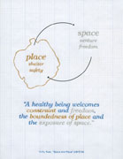 positive signs: place/shelter/safety -- space/venture/freedom. a healthy being welcomes constraint and freedom, the boundedness of place and the exposure of space. yi-fu tuan. space and place.