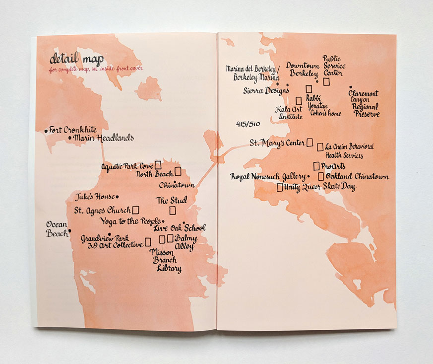 inside front cover of book with a map of places of belonging in the Bay Area
