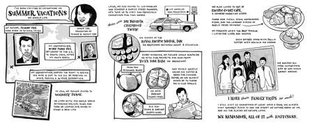 a three-page b/w comic about Annie Yee's family history with Chinatown, beginning with her grandfater and father's migration stories, and relishing memories of eating in Chinatown on family vacations as a child.