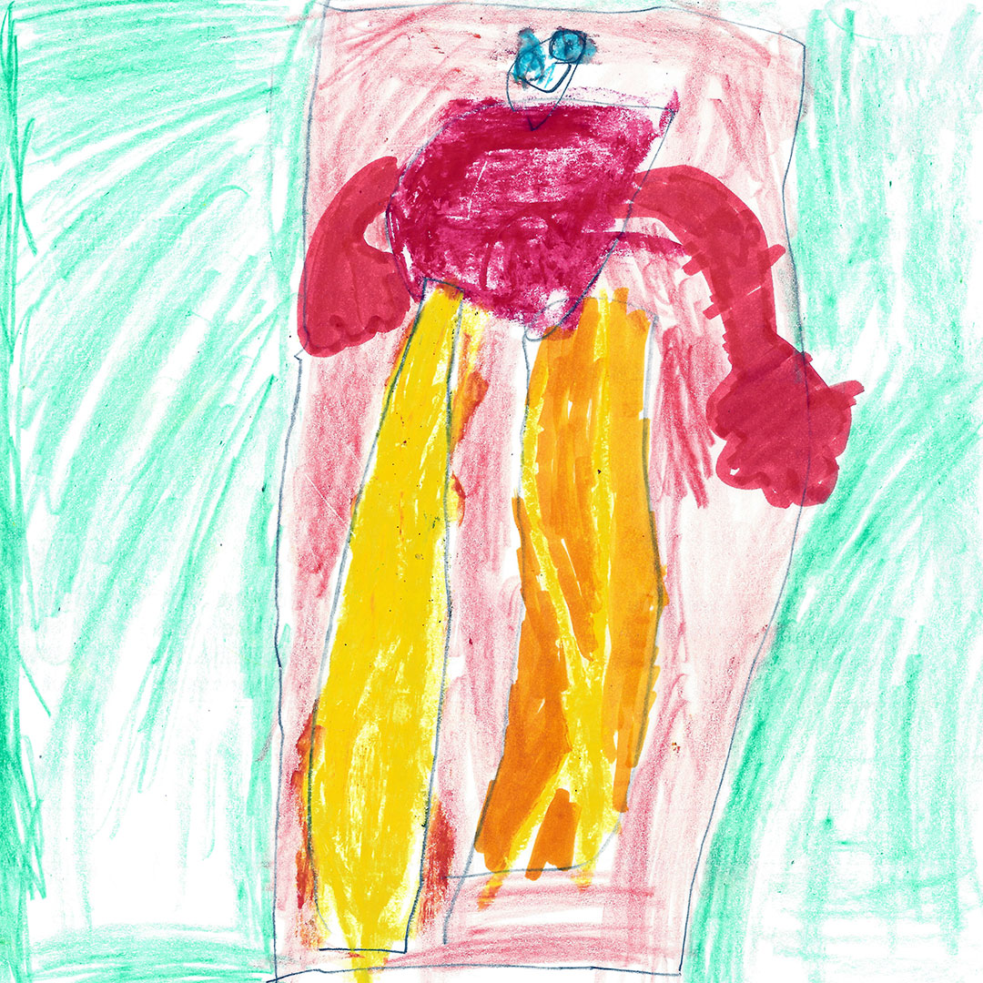 a child's drawing of a figure in a doorway