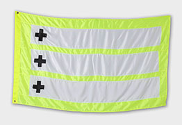 photo of a fluorescent yellow and white flag on a white background
